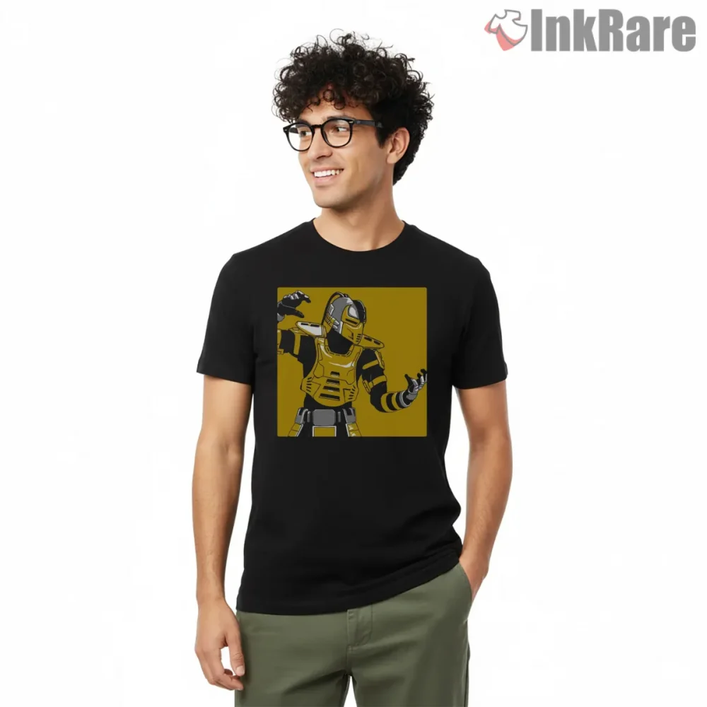 Mortal Kombat Cyrax Cyber Ninja Yellow Armor Shirt on black short sleeve shirt for men graphic tee