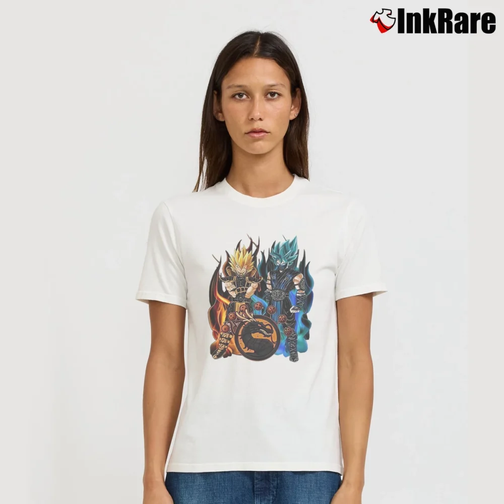 Women’s Mortal Kombat Dragonball Z Vegeta Goku Signature T-Shirt in white | Soft, Flattering Fit