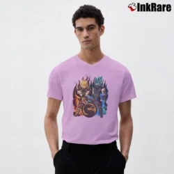 Men’s Mortal Kombat Dragonball Z Vegeta Goku V-Neck Tee in light pink | Sharp, Breathable, Everyday Staple