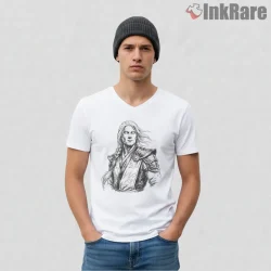 Mortal Kombat Fujin Wind God Detailed Sketch Shirt on white v-neck shirt for men graphic tee