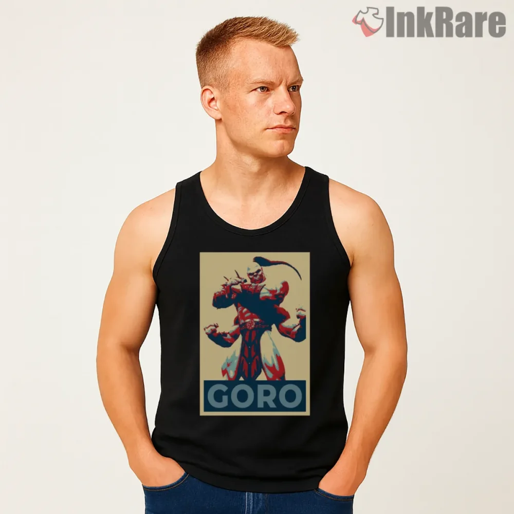 Mortal Kombat Goro Vintage Power Graphic Shirt on black tank top for men graphic tee