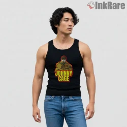 Mortal Kombat Johnny Cage Bold Logo Action Shirt on black tank top for men graphic tee