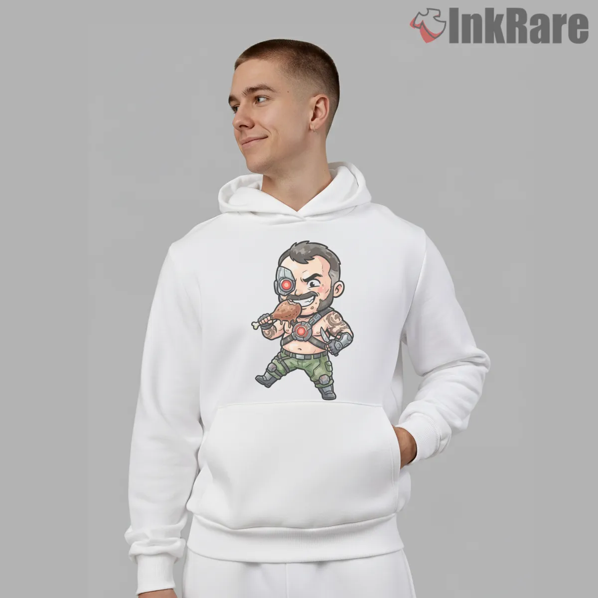 Mortal Kombat Kano Chibi Cyber Mercenary Shirt on white hoodie for men graphic tee