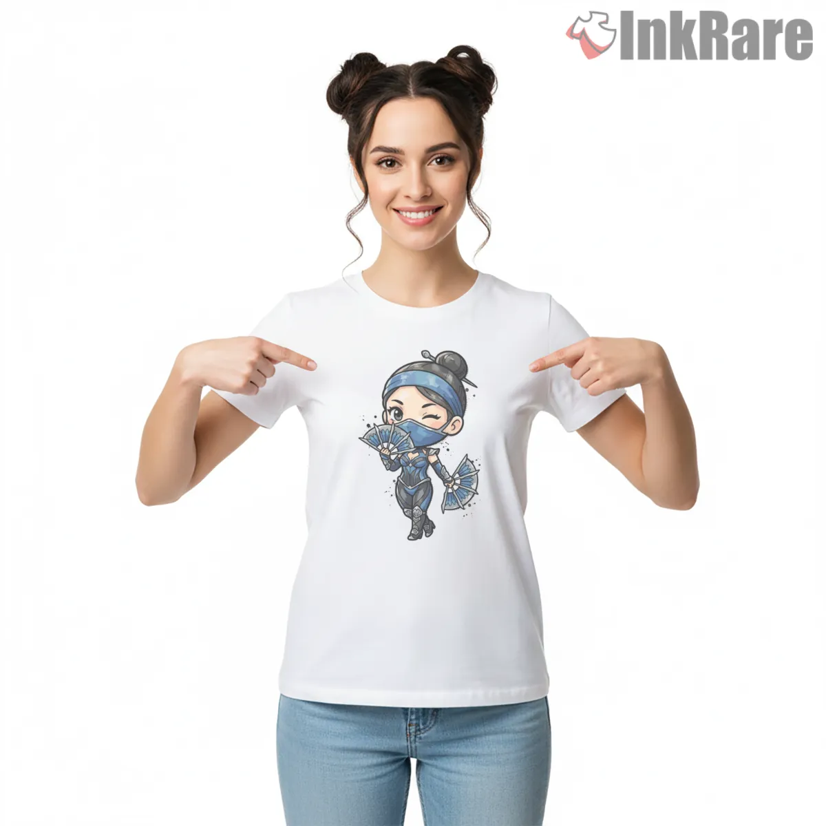Mortal Kombat Kitana Chibi Fan Warrior Short Sleeve White Mortal Kombat Kitana Chibi Fan Warrior Shirt on white short sleeve shirt for women graphic tee