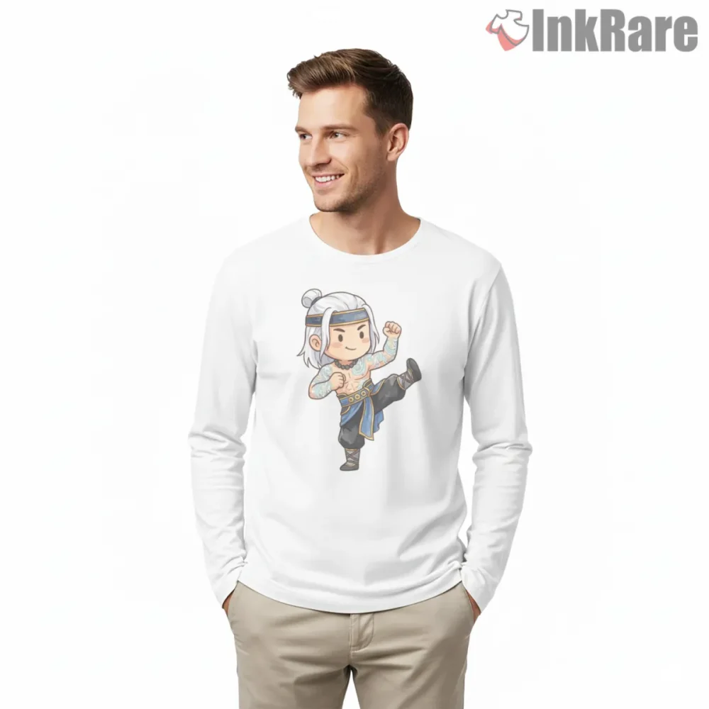 Mortal Kombat Liu Kang Chibi Martial Artist Shirt on white long sleeve shirt for men graphic tee