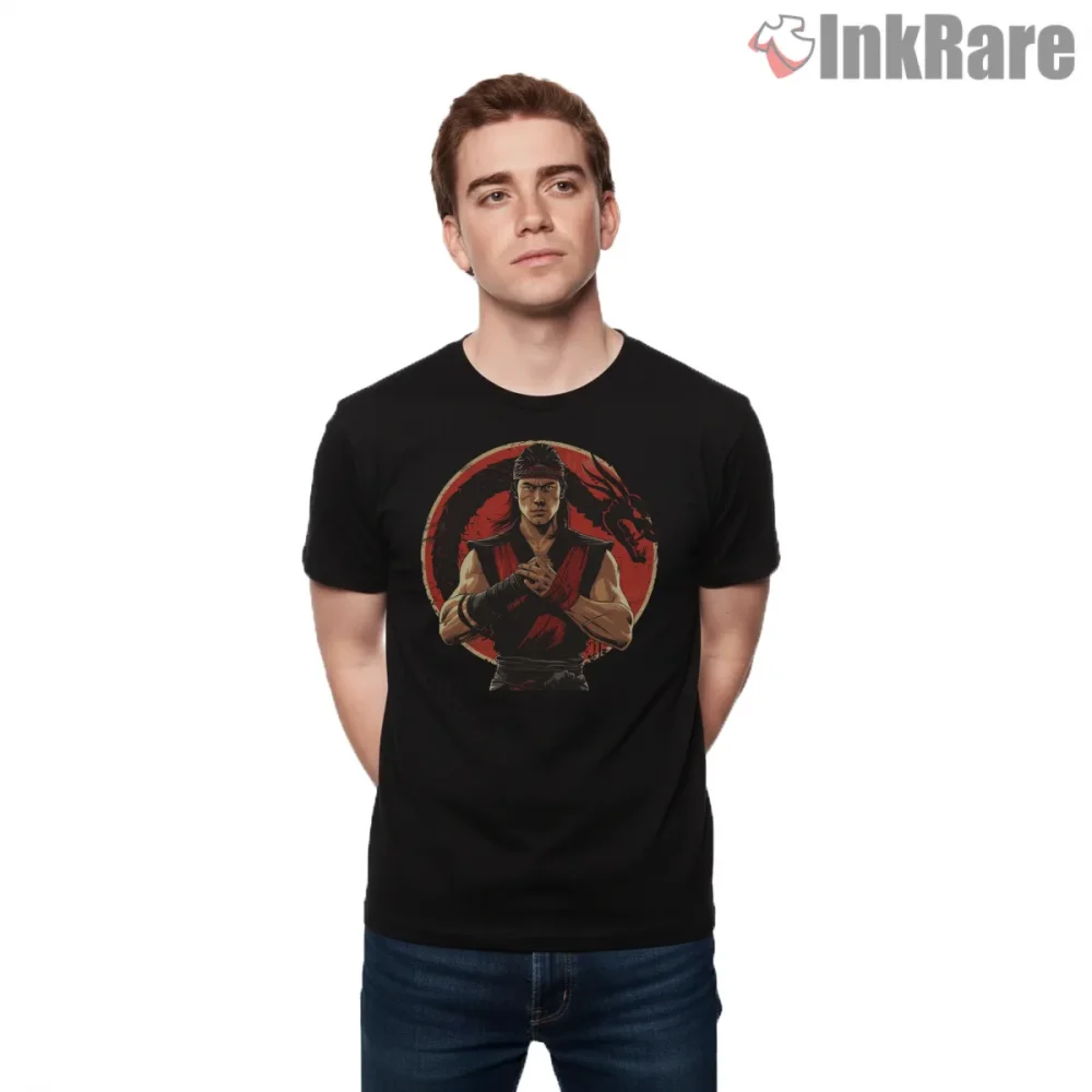 Mortal Kombat Liu Kang Dragon Spirit Warrior Shirt on black short sleeve shirt for men graphic tee