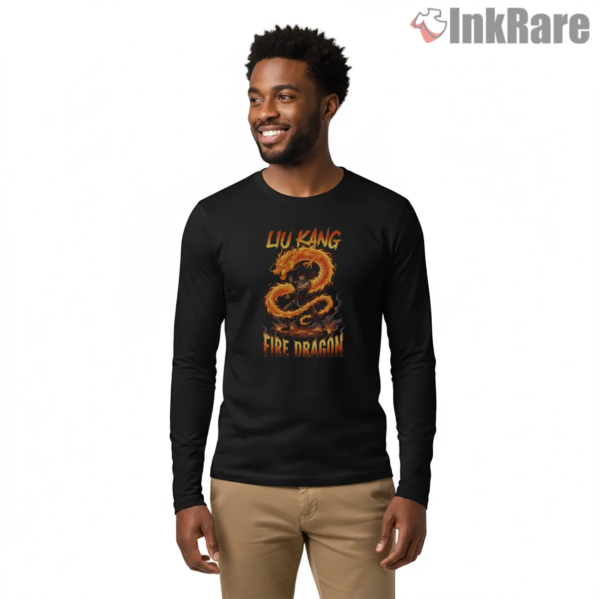 Mortal Kombat Liu Kang Fire Dragon Master Shirt on black long sleeve shirt for men graphic tee