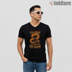 Mortal Kombat Liu Kang Fire Dragon Master Shirt on black v-neck shirt for men graphic tee