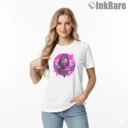 Mortal Kombat Mileena Neon Pink Warrior Portrait Shirt on white short sleeve shirt for women graphic tee