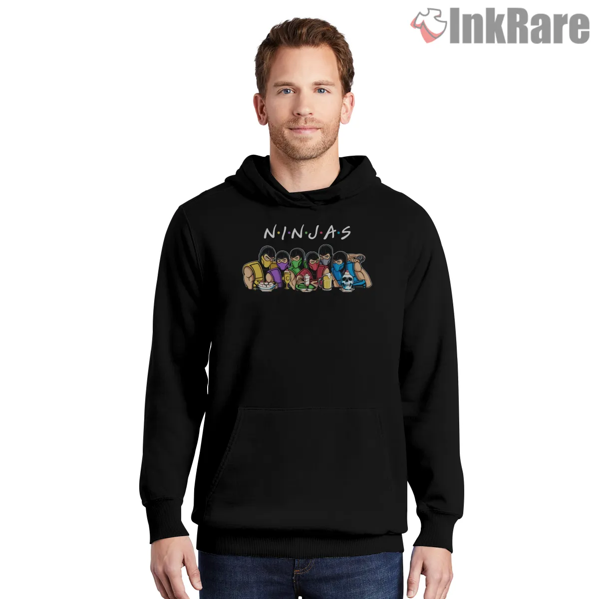 Mortal Kombat Ninjas Group Parody Dinner Shirt on black hoodie for men graphic tee