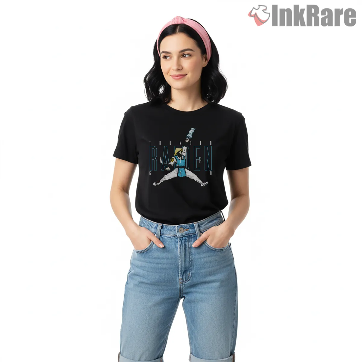 Mortal Kombat Raiden Air Thunder Jump Short Sleeve Black Mortal Kombat Raiden Air Thunder Jump Shirt on black short sleeve shirt for women graphic tee