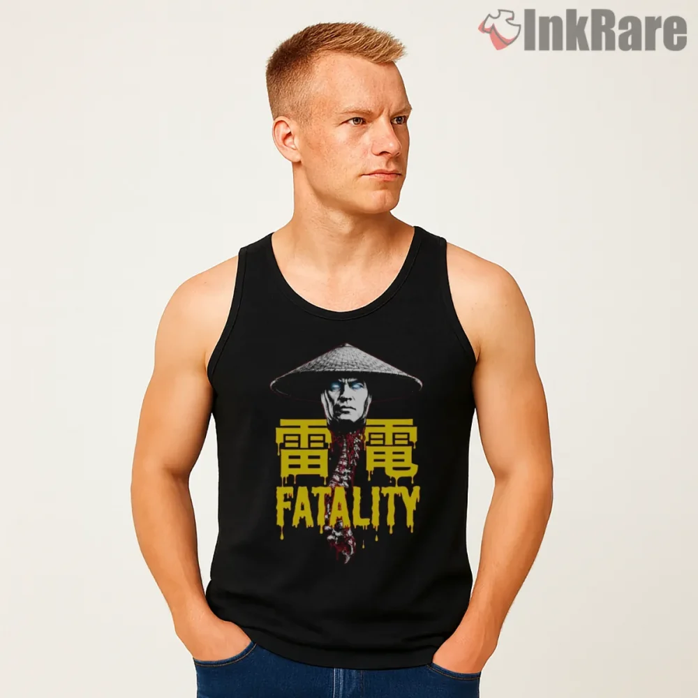 Mortal Kombat Raiden Thunder Fatality Power Shirt on black tank top for men graphic tee