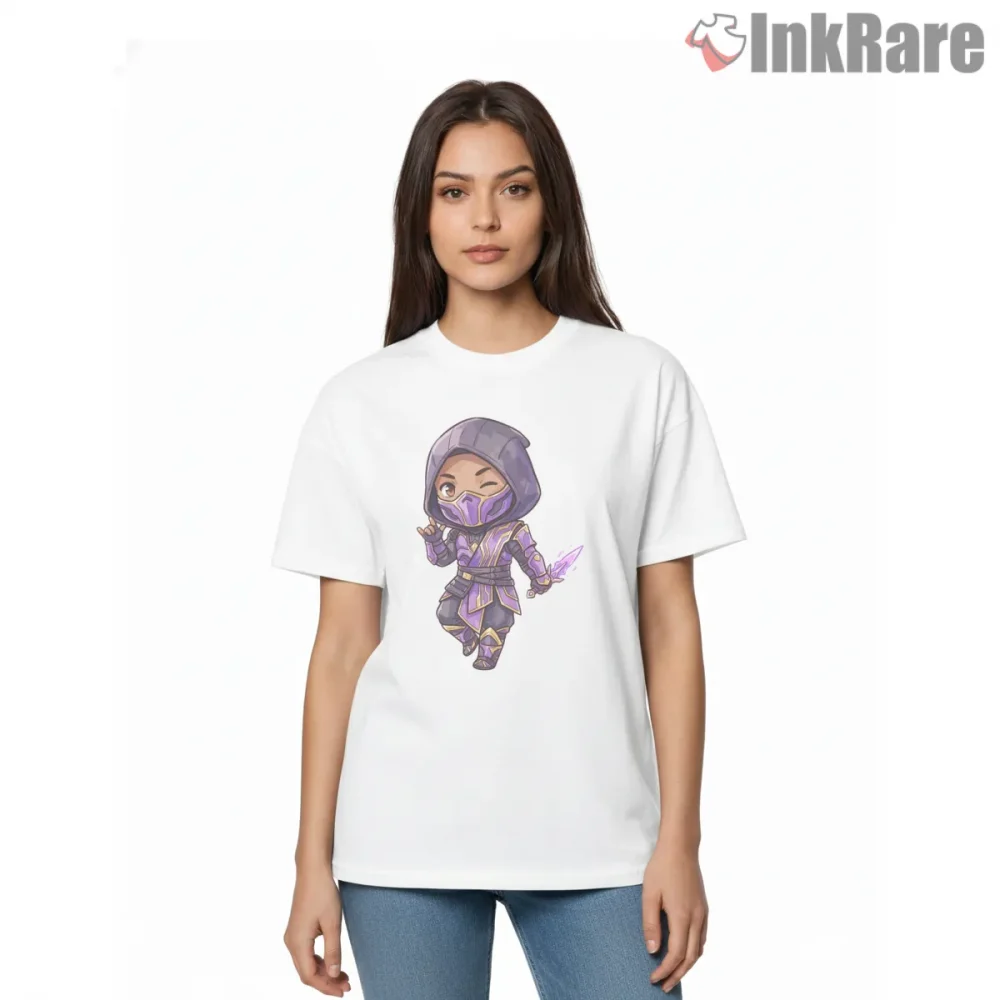 Mortal Kombat Rain Chibi Purple Ninja Shirt on white short sleeve shirt for women graphic tee