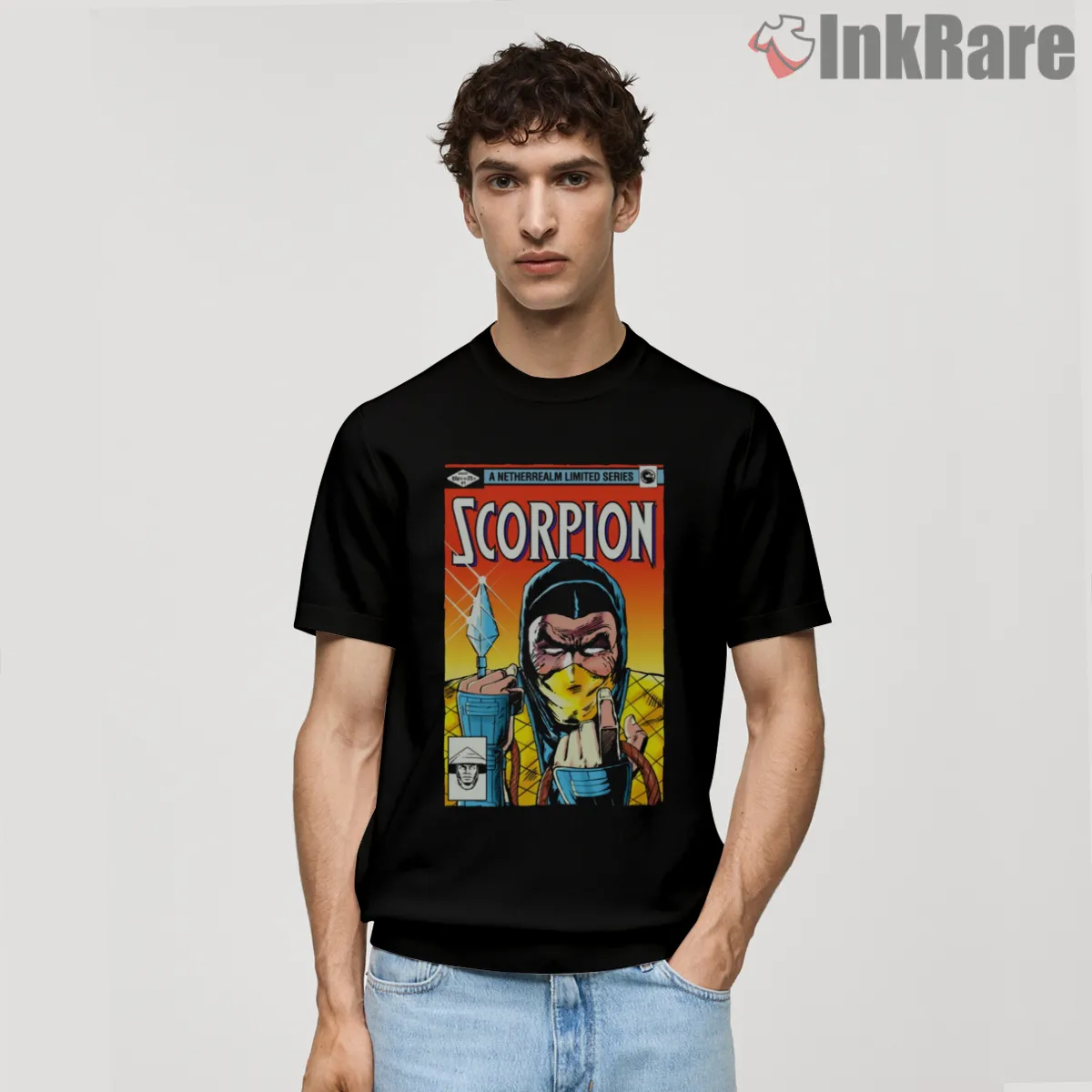 Mortal Kombat Scorpion Vintage Comic Cover Short Sleeve Black Mortal Kombat Scorpion Vintage Comic Cover Shirt on black short sleeve shirt for men graphic tee