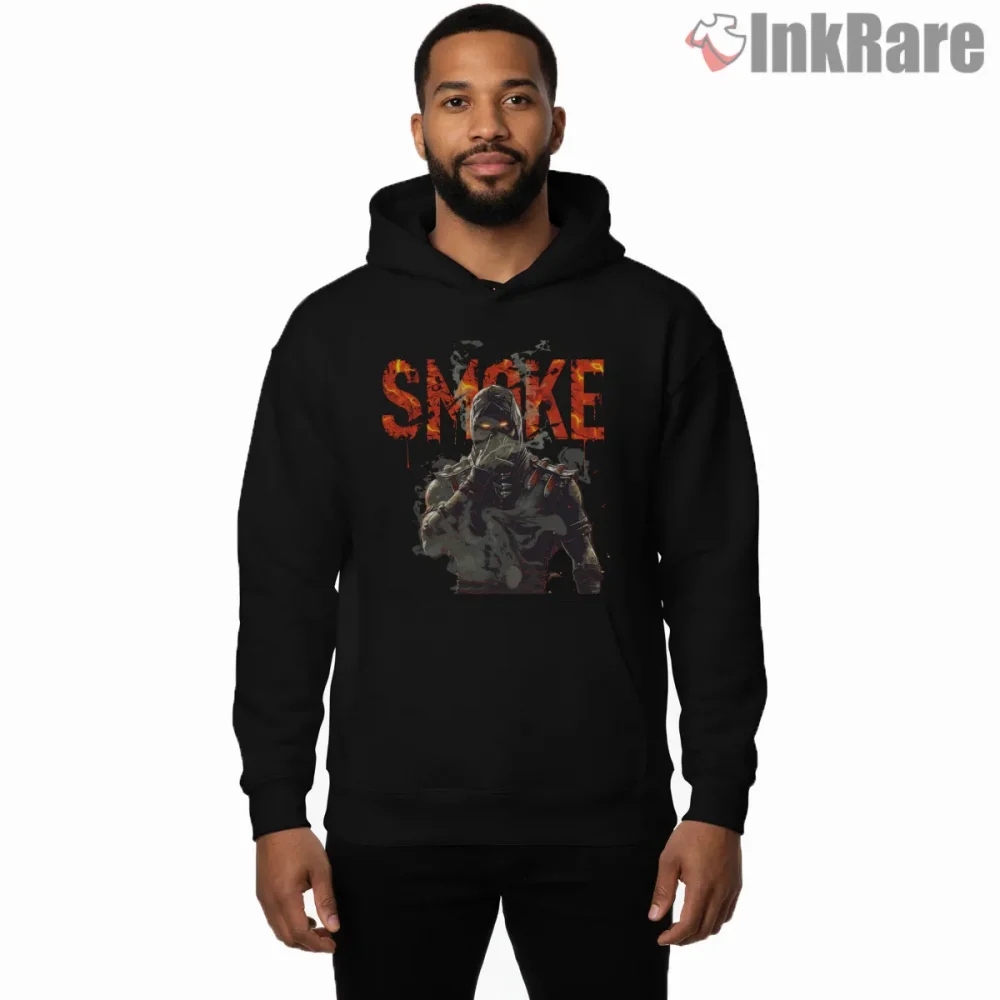 Mortal Kombat Smoke Shadow Assassin Stealth Shirt on black hoodie for men graphic tee