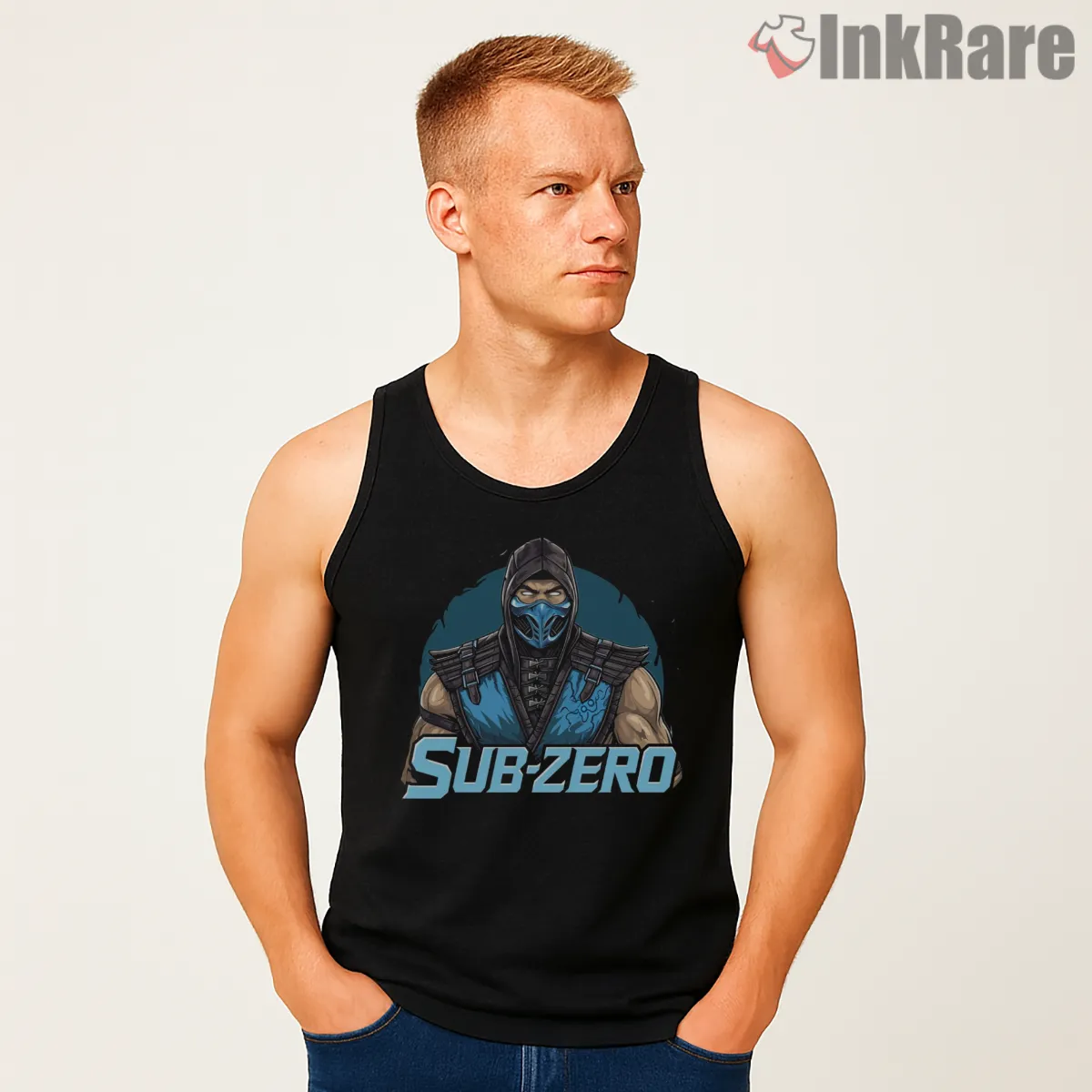 Mortal Kombat Sub Zero Bold Classic Fighter Tank Top Black Mortal Kombat Sub Zero Bold Classic Fighter Shirt on black tank top for men graphic tee