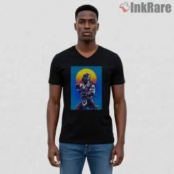 Mortal Kombat Sub Zero Neon Sunset Warrior Shirt on black v-neck shirt for men graphic tee