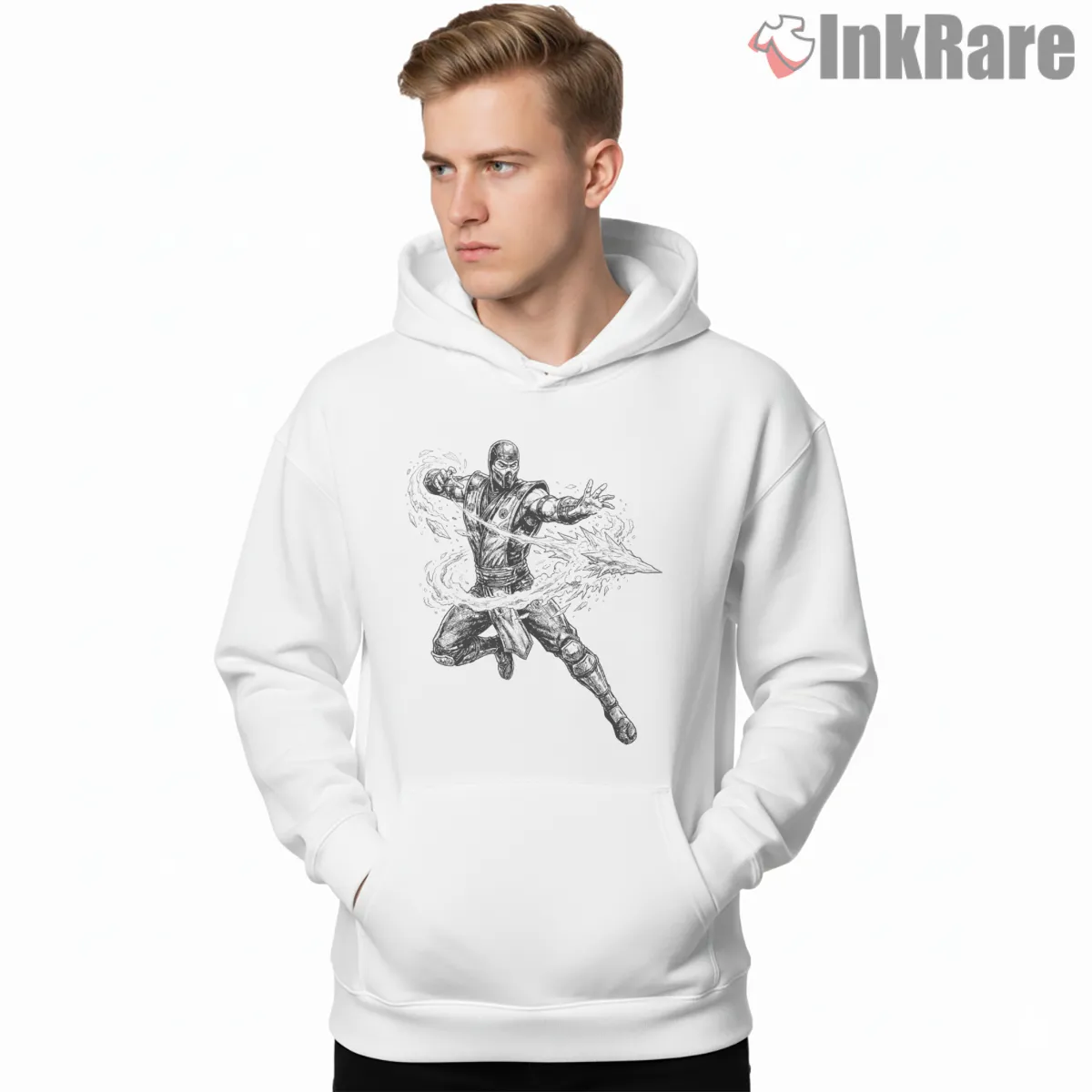 Mortal Kombat Sub Zero Polar Blast Ice Action Shirt on white hoodie for men graphic tee