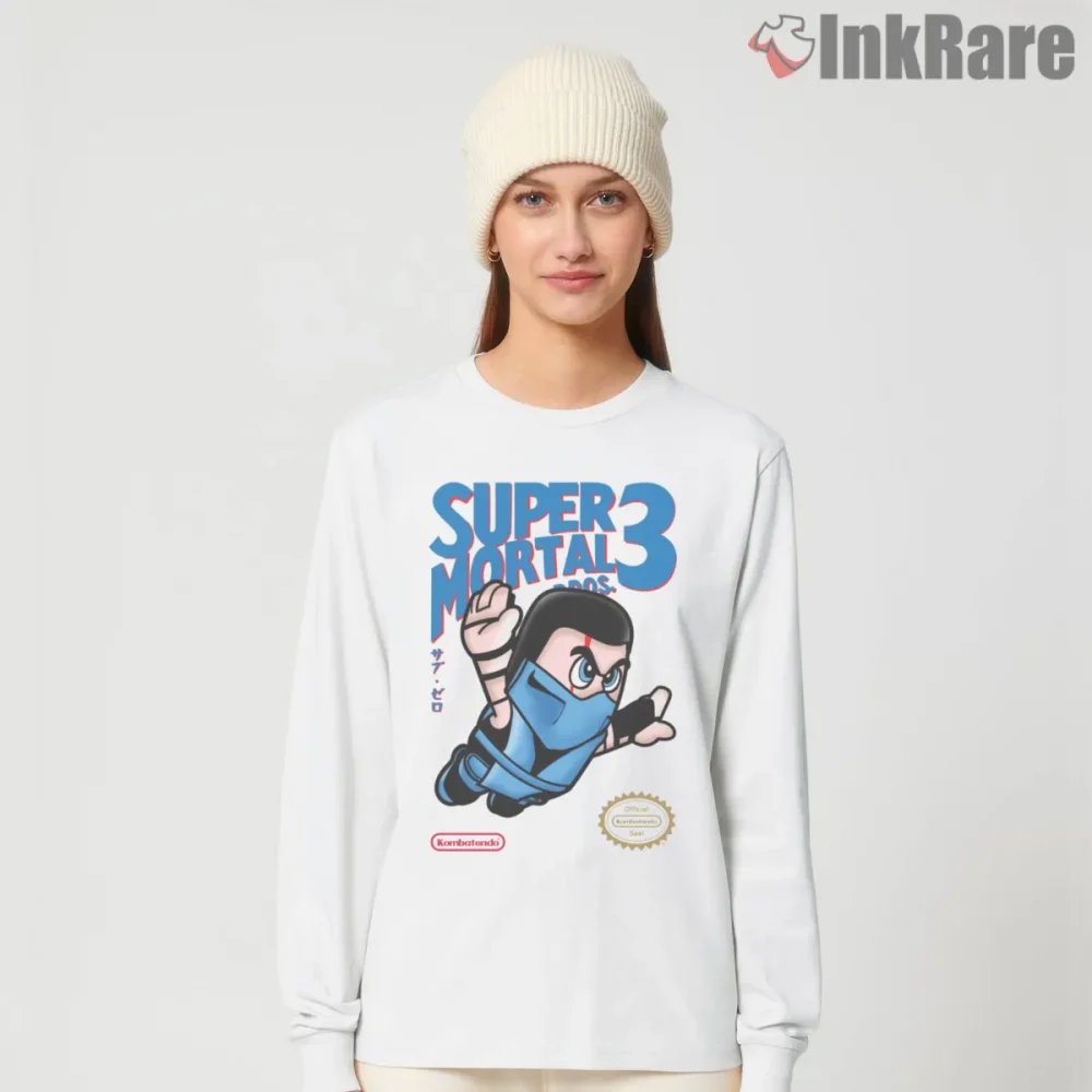 Mortal Kombat Super Mario Sub Zero Crossover Shirt on white long sleeve shirt for women graphic tee