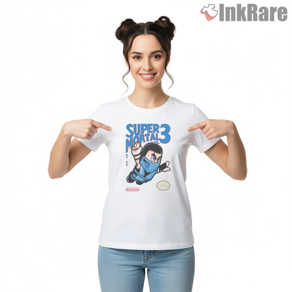 Mortal Kombat Super Mario Sub Zero Crossover Shirt on white short sleeve shirt for women graphic tee