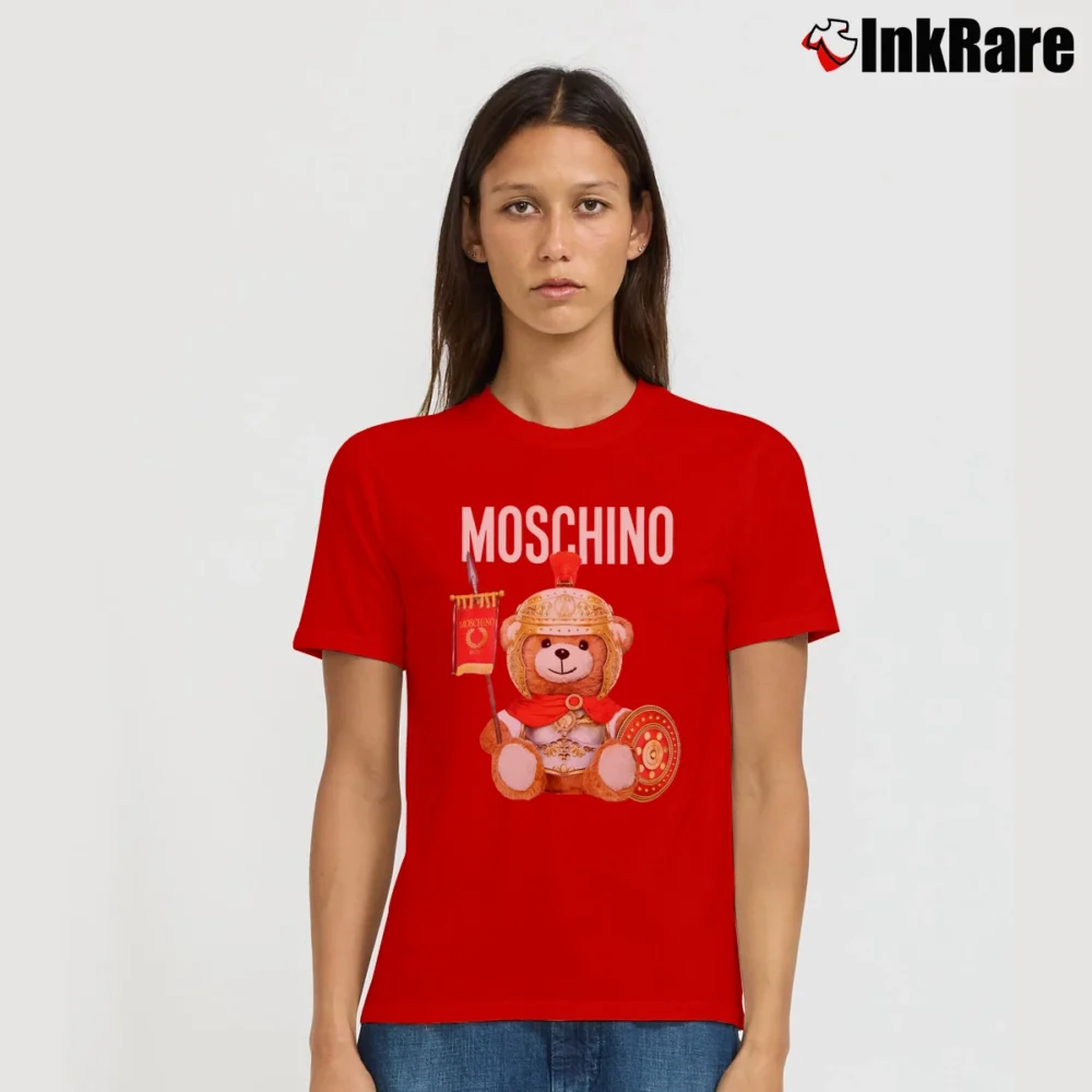 Women’s Moschino Teddy Bear Graphic Signature T-Shirt in red | Soft, Flattering Fit