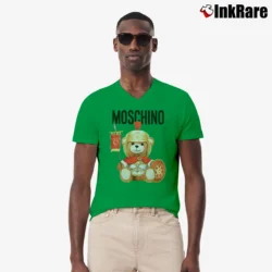 Men’s Moschino Teddy Bear Logo V-Neck Tee in irish green | Sharp, Breathable, Everyday Staple