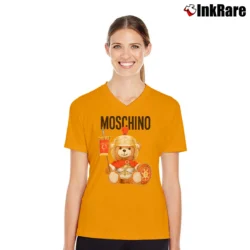 Women’s Moschino Teddy Bear Logo V-Neck Tee in orange | Chic Neckline, Soft Texture
