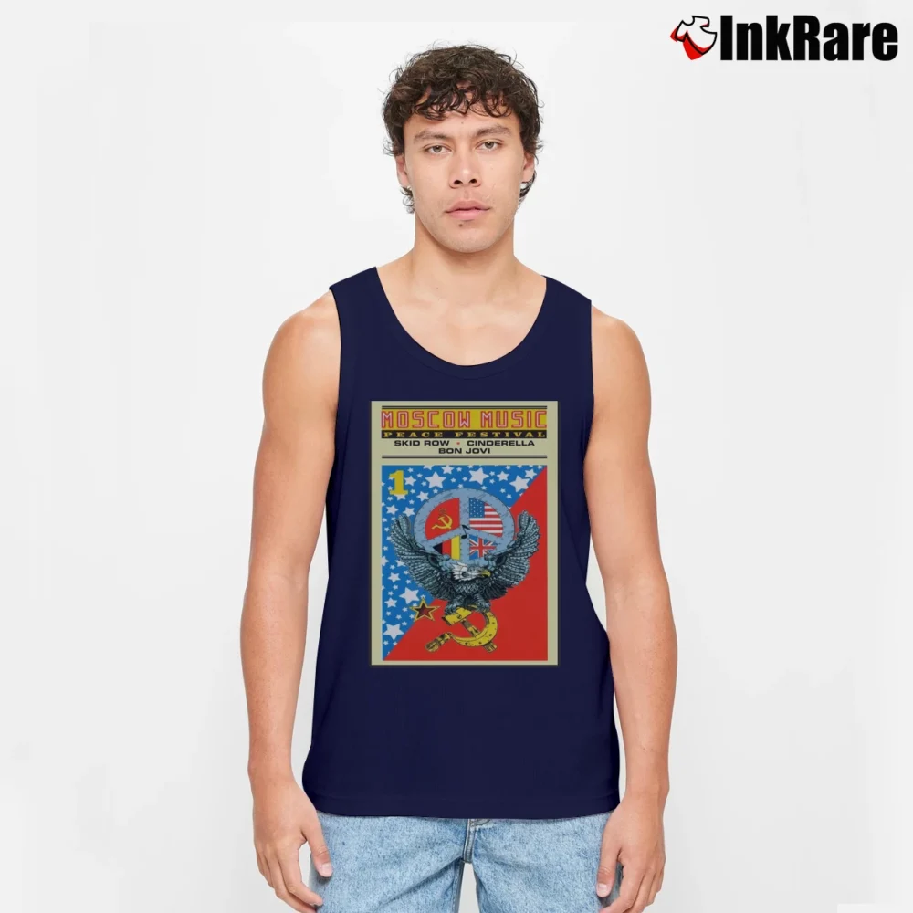 Men’s Moscow Music Festival Poster 80s Rock Motley Crue Bon Jovi Skid Row B24 Tank Top in navy | Breathable, Active-Friendly Design