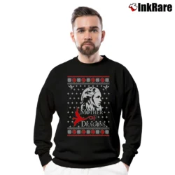 Men’s Mother Of Dragons Ugly Christmas Style Crewneck Sweatshirt in black | Cozy Fabric, Clean Style