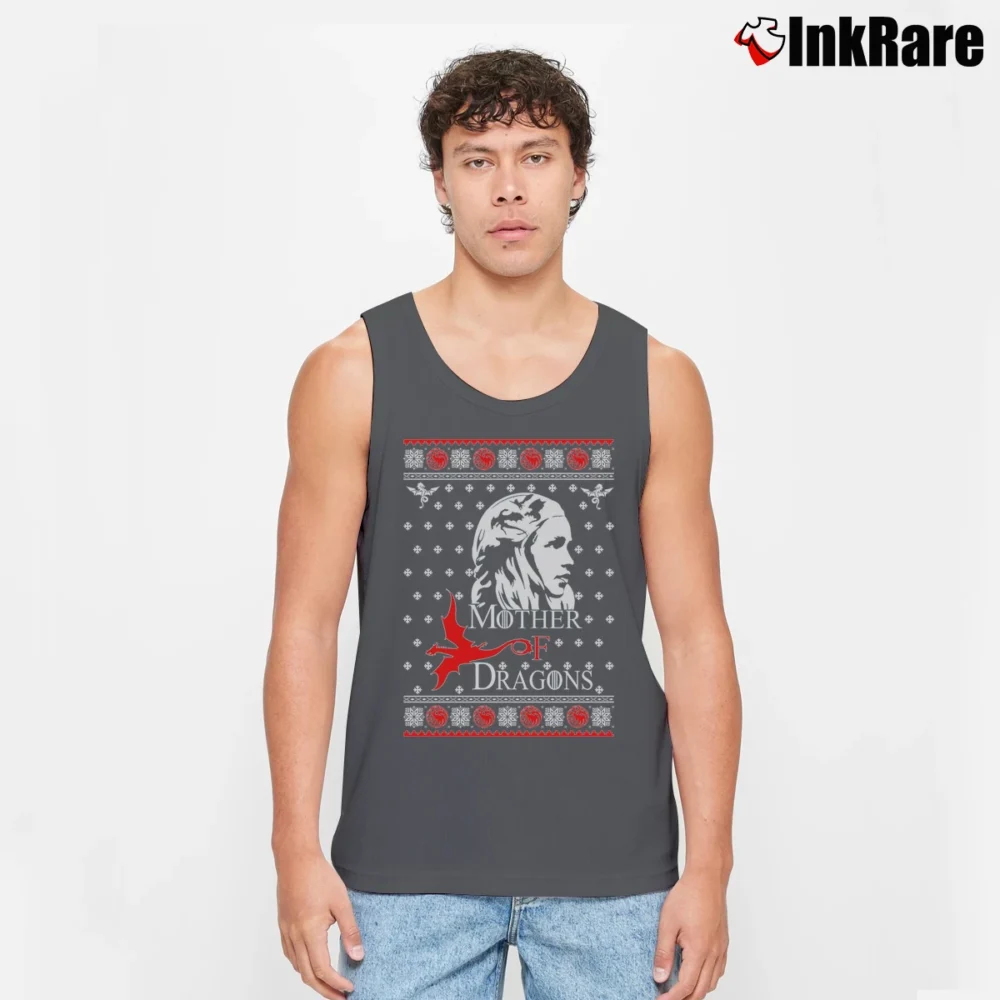 Men’s Mother Of Dragons Ugly Christmas Style Tank Top in charcoal | Breathable, Active-Friendly Design