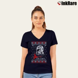 Women’s Mother Of Dragons Ugly Christmas Style V-Neck Tee in navy | Chic Neckline, Soft Texture