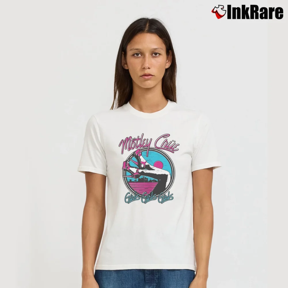Women’s Motley Crue Girls Girls Girls Heels Signature T-Shirt in white | Soft, Flattering Fit
