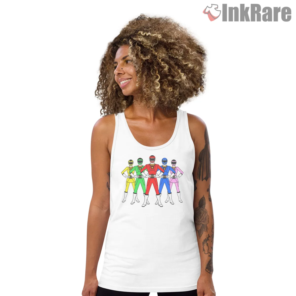 Motor Rangers Neon Dance Action Shirt on white tank top for women graphic tee