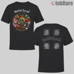 Motorhead 1916 Vintage Double Sided Shirt with era themed crest and flags on black tee