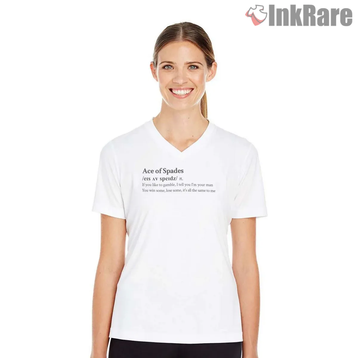 Motorhead Ace Of Spades Lyric Definition Quote V Neck White Motorhead Ace Of Spades Lyric Definition Quote Shirt on white v-neck shirt for women graphic tee