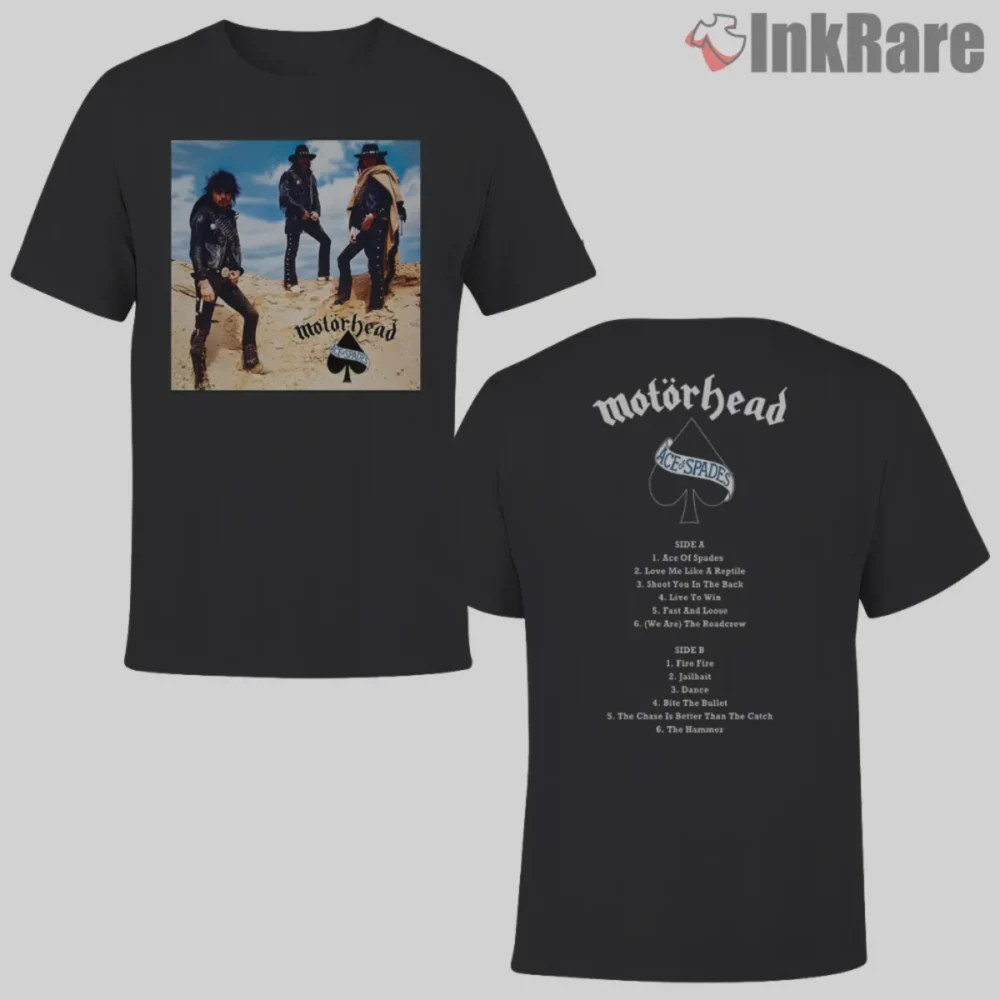 Motorhead Ace Of Spades Track List Double Sided Shirt with album art front and full track list back