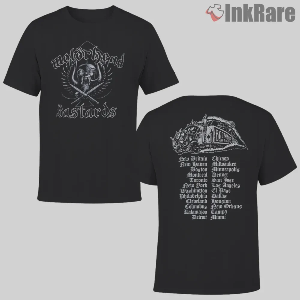 Motorhead Bastards Vintage Double Sided Shirt with crest front and tour list back