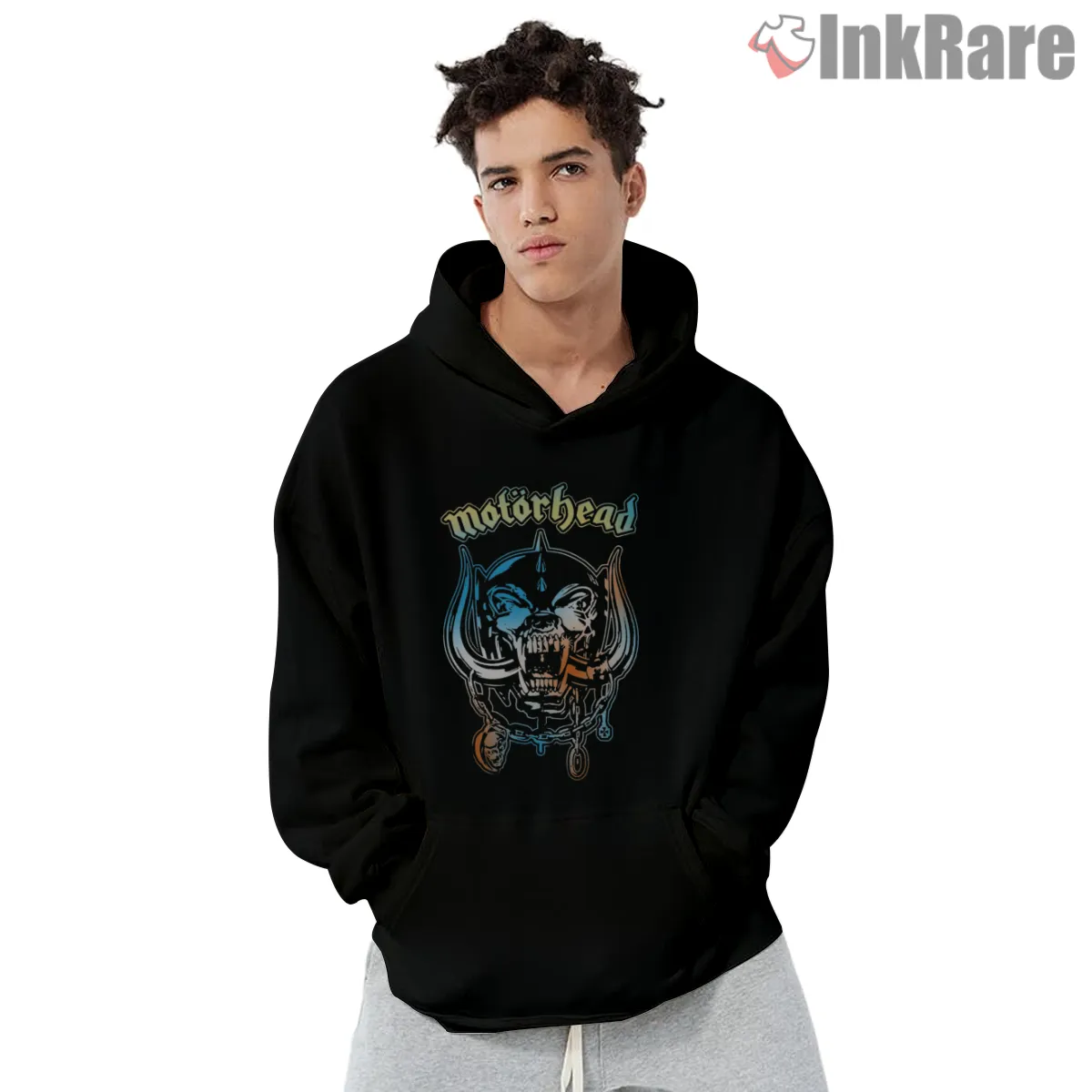 Motorhead Classic Warpig Chains Crest Nineties Shirt on black hoodie for men graphic tee
