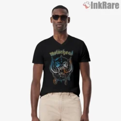Motorhead Classic Warpig Chains Crest Nineties Shirt on black v-neck shirt for men graphic tee