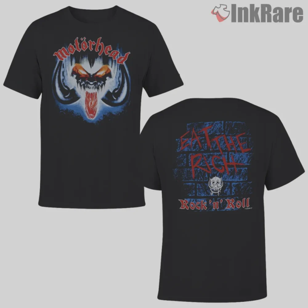 Motorhead Eat The Rich Double Sided Shirt with fierce mascot art and back graffiti print