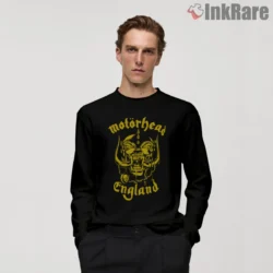 Motorhead England Tour Shirt with gold Warpig logo and England script on black tee