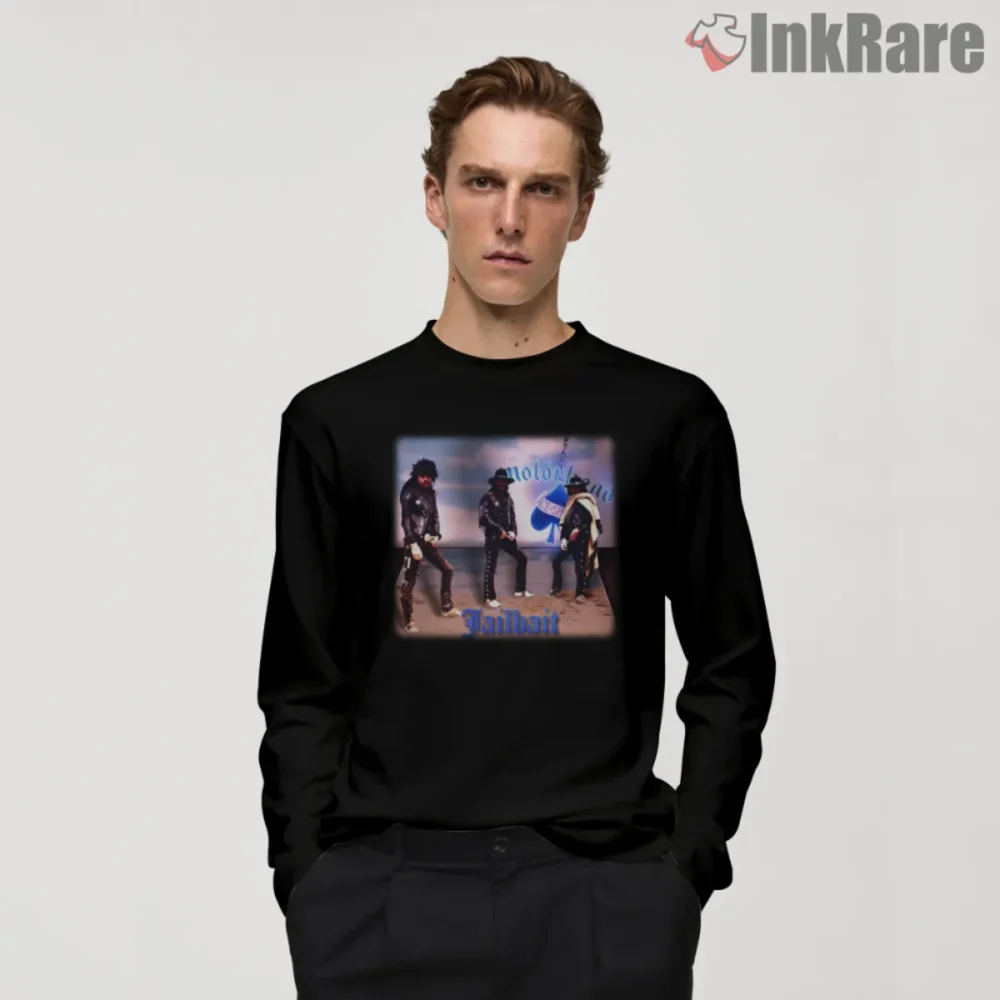 Long sleeve black tee featuring Motorhead Jailbait artwork