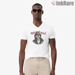 Motorhead Lemmy Sunglasses Retro Portrait Shirt on white v-neck shirt for men graphic tee
