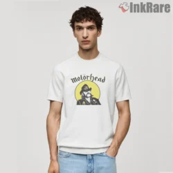 Motorhead Lemmy Yellow Circle Vintage Profile Shirt on white short sleeve shirt for men graphic tee