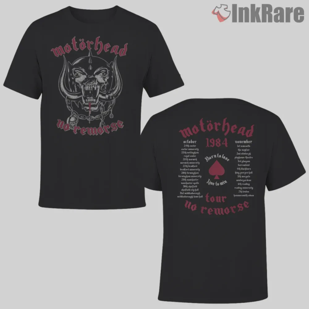 Motorhead No Remorse Vintage Double Sided Shirt front and back tour print on black