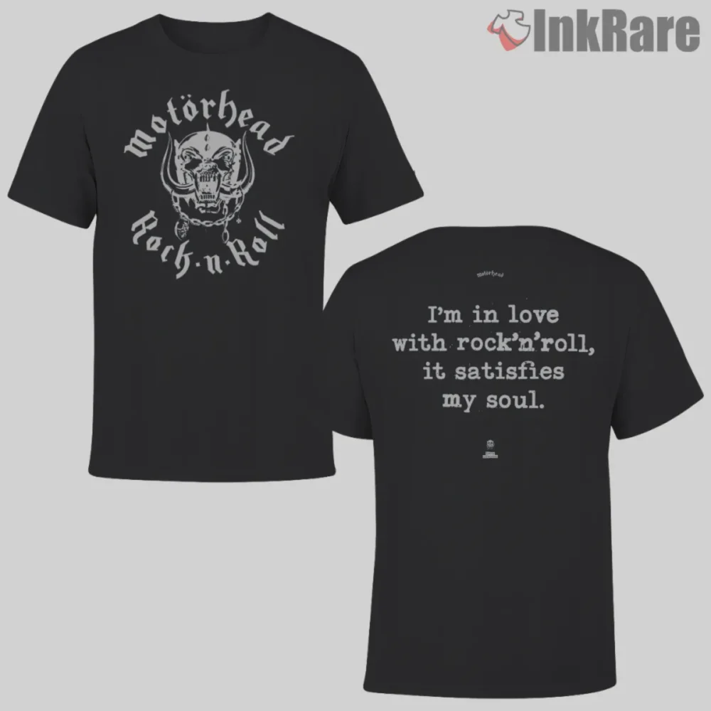 Motorhead Rock N Roll Retro Double Sided Shirt featuring classic Warpig and curved Rock n Roll text on black tee