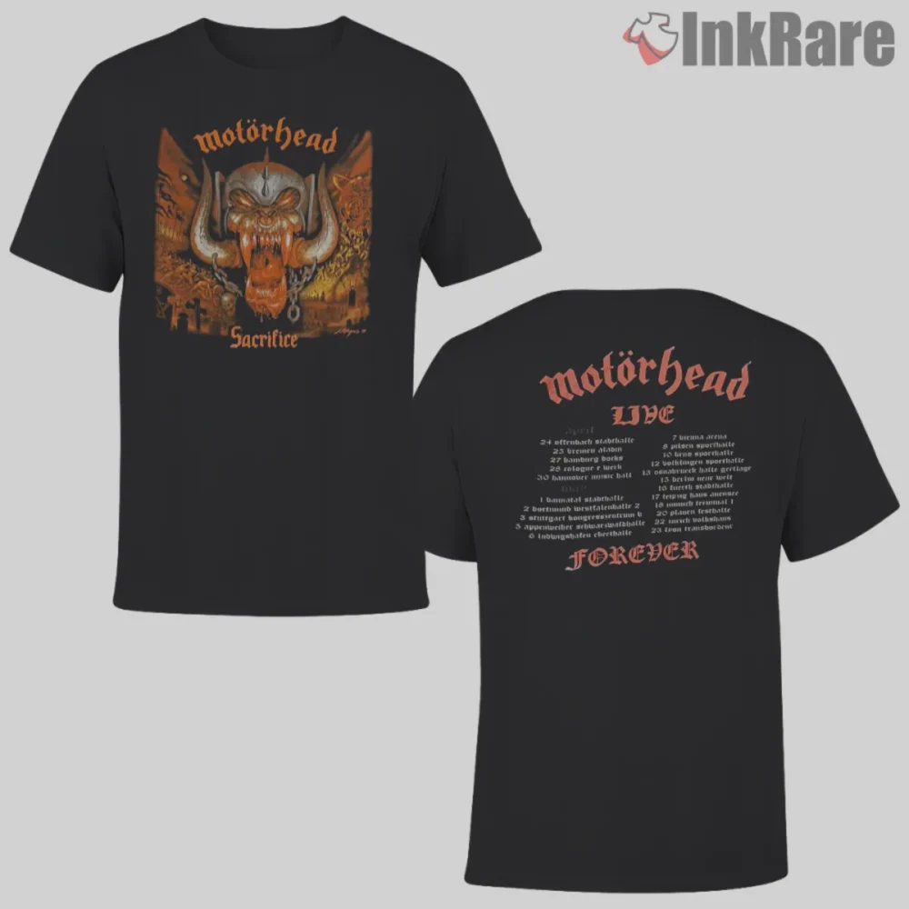 Motorhead Sacrifice Vintage Double Sided Shirt front and back print on black