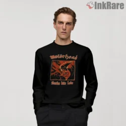 Front view of Motorhead Snake Bite Love Retro Shirt long sleeve in black with red album artwork