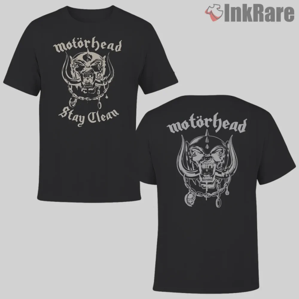 Motorhead Stay Clean Vintage Double Sided Shirt front and back print on black