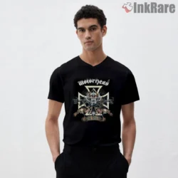 Black V neck Motorhead The Game shirt with war pig emblem over iron cross graphic